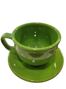 FiestaWare Shamrock Jumbo Mug & Saucer Set Green Oversized Coffee Cup HLC USA